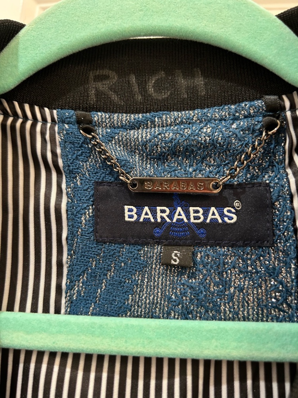 BARABAS Metallic Blue & Silver Floral Jacquard Bomber Zip Up Jacket - Size Small - Picture 11 of 12